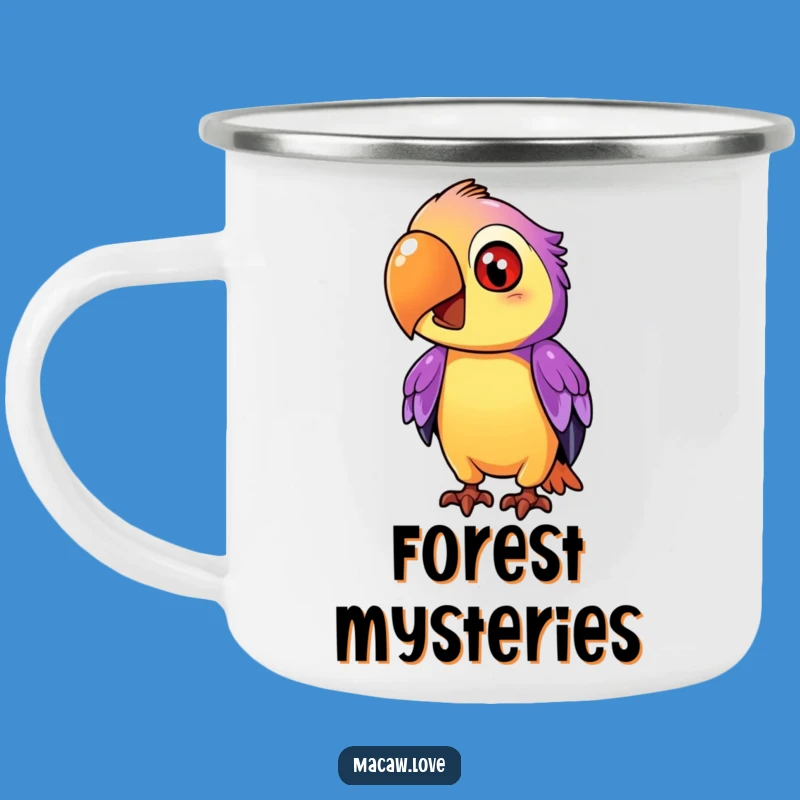 Funny Curious Macaw Camping Mug - Ponder Your Adventures!
