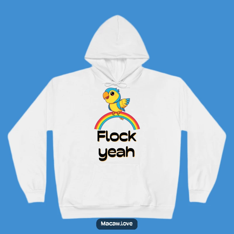 Cozy Funny Macaw on Rainbow Hoodie - Warm & Cheerful Gift!