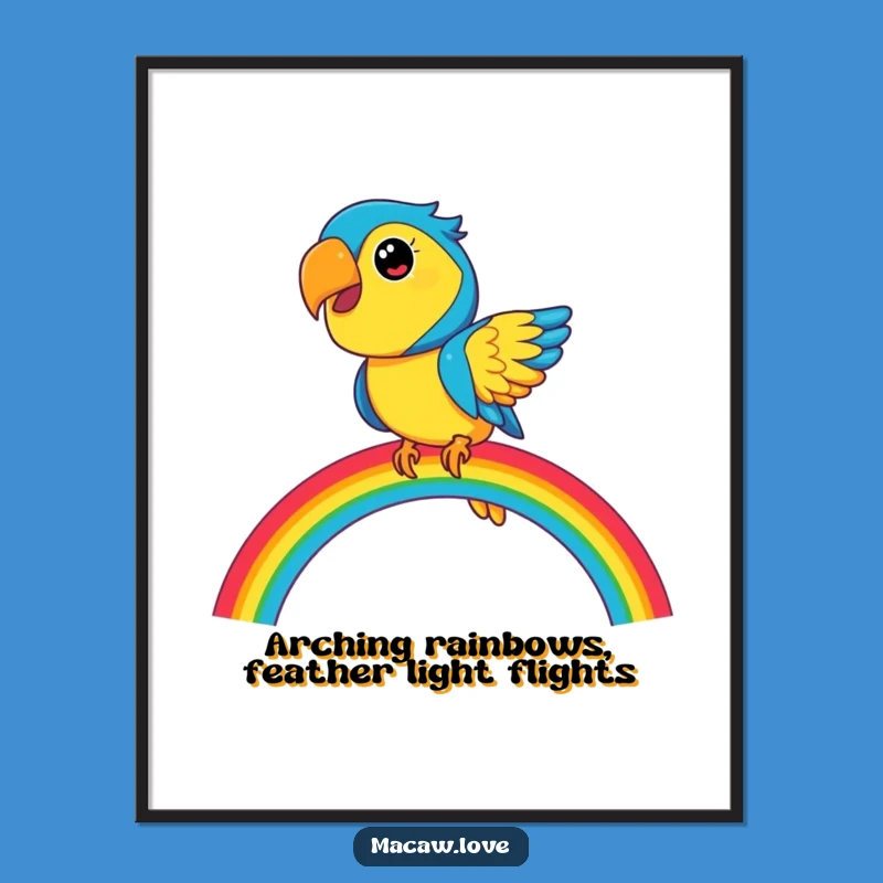 Free Printable Funny Wall Art: Playful Macaw Rainbow Balance - Downloadable Decor