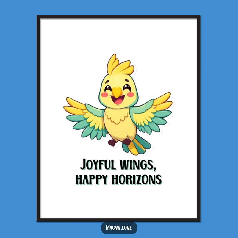 Free Printable Funny Wall Art: Cheerful Macaw Wings Spread - Downloadable Decor