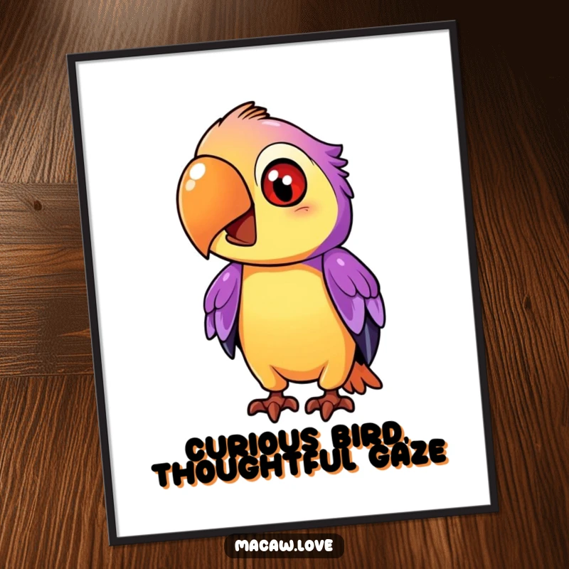 Funny Free Printable Wall Art: A purple and orange macaw tilting its head, exuding curiosity and charm.