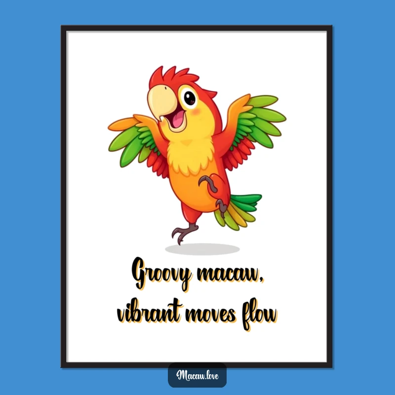 Free Printable Funny Wall Art: Dancing Macaw Joyful - Downloadable Decor