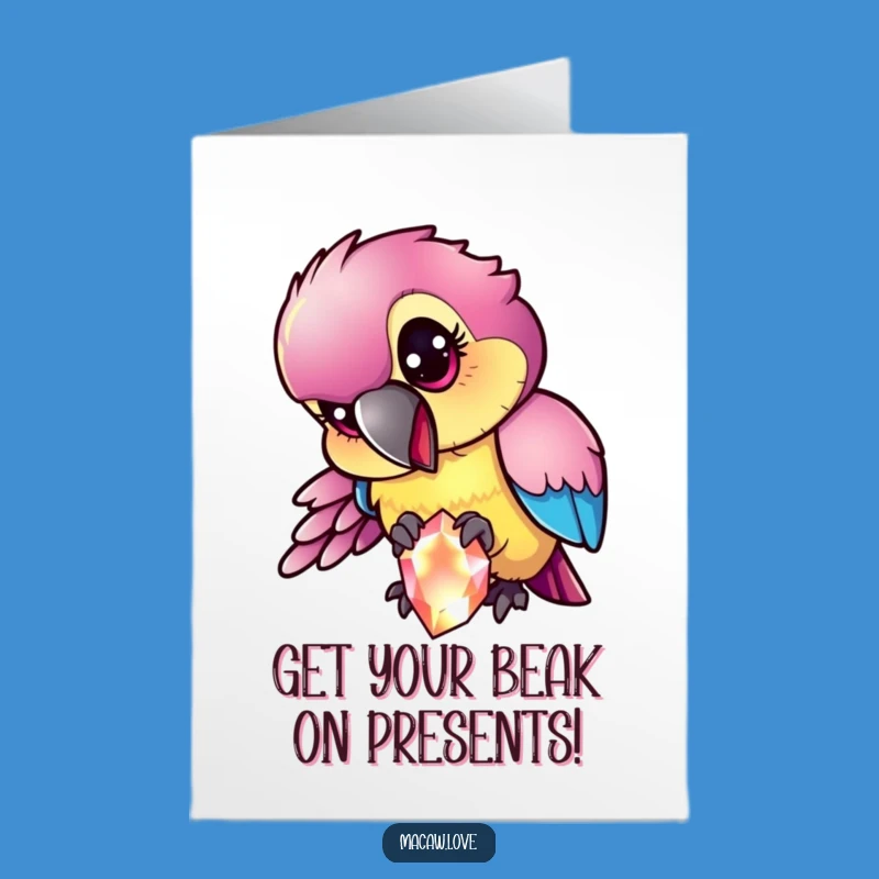 Free Printable Funny Birthday Card: Mischievous Macaw Gem Peck - Downloadable Greeting