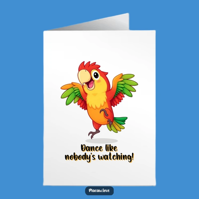 Free Printable Congrats Card: Dancing Macaw Joyful - Downloadable Celebration
