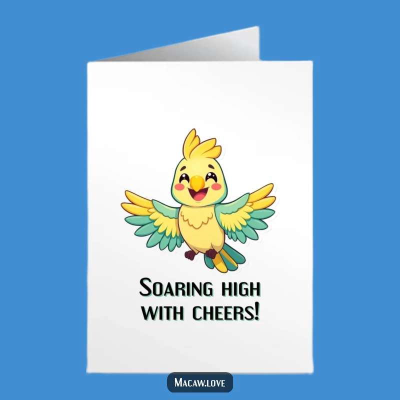 Free Printable Congrats Card: Cheerful Macaw Wings Spread - Downloadable Celebration