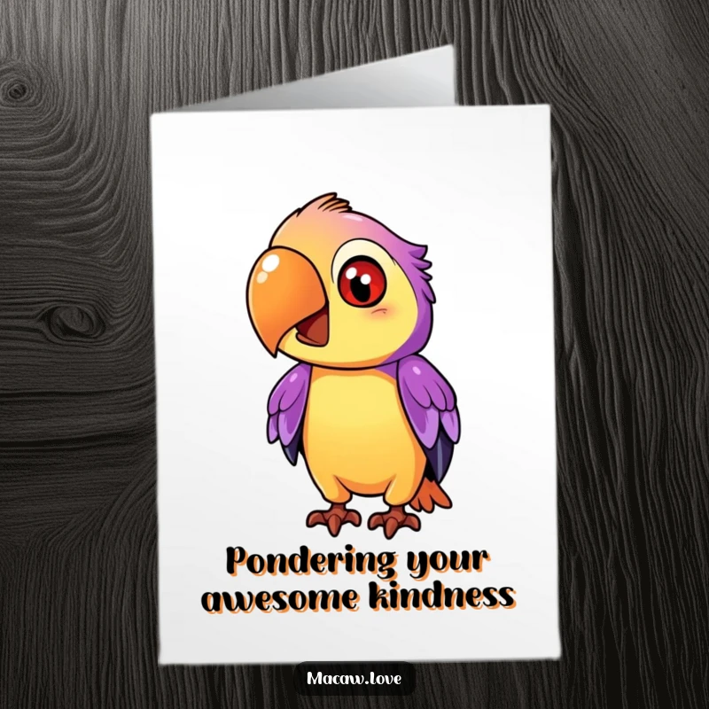 Funny Free Printable Thank You Card: A purple and orange macaw with a tilted head, looking curious.