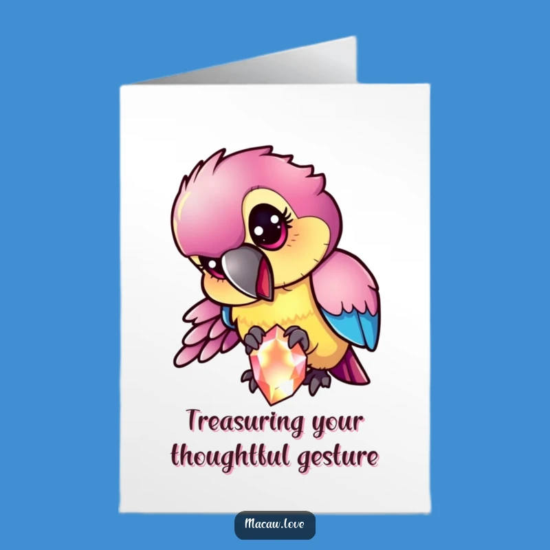 Free Printable Thank You Card: Mischievous Macaw Gem Peck - Downloadable Gratitude