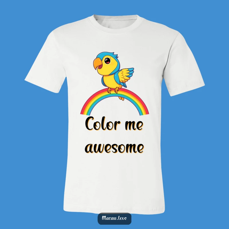 Funny Playful Macaw on Rainbow T-Shirt - Vibrant & Fun Gift!
