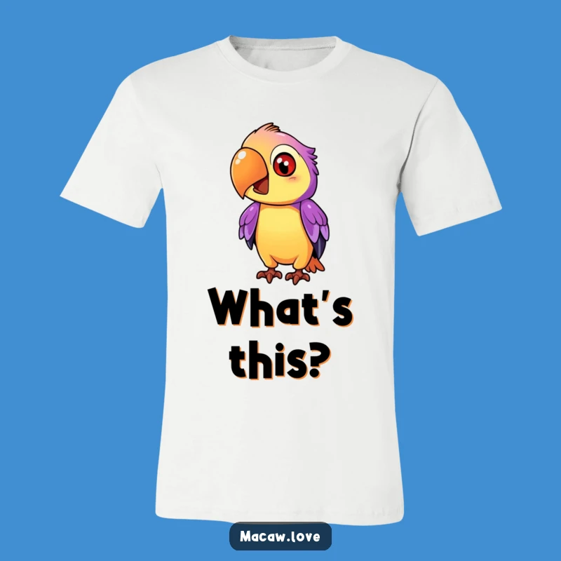 Funny Curious Macaw T-Shirt - Purple & Orange Inquisitive Style!